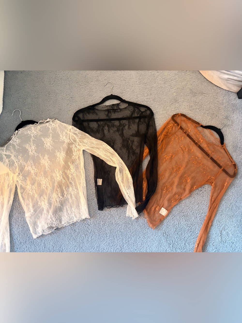 Set of 3 NWOT Sheer Lace Long-Sleeve Top - White, Black, Brown